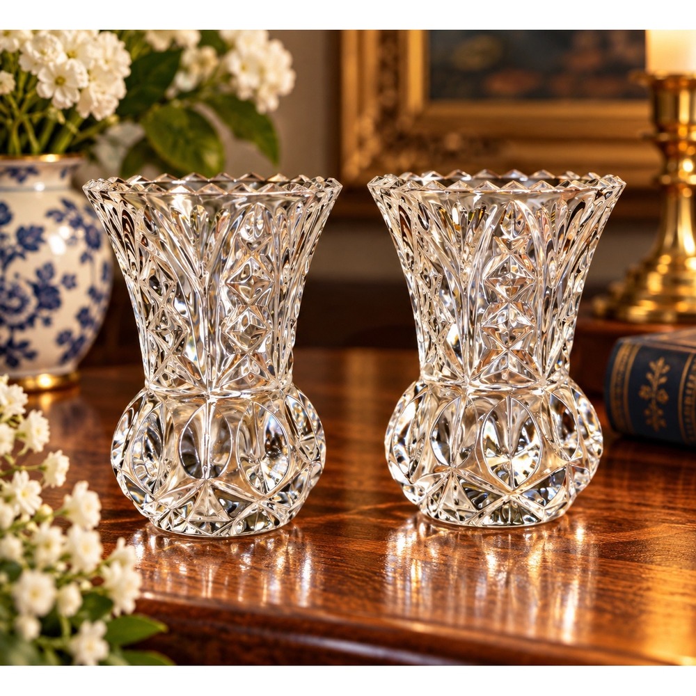 Vintage Kristal Zajecar 24% Lead Crystal Bud Vases Pair 4" Yugoslavia